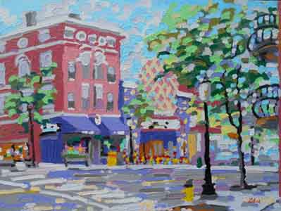 Ludlow and Telford Avenues II, Clifton, Cincinnnati; 16" x 12", Oil on aluminum, painting by Tom Lohre