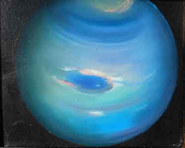 Oil painting of Neptune painted at the Jet Propulsion Laboratory during Voyager's encounter with Neptune.