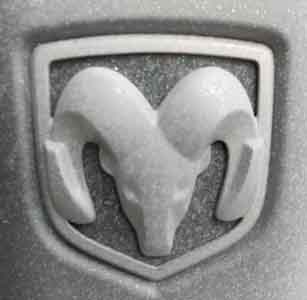 Dodge Ram Logo with surface coating of sparkles and sprayed liquid wax.
