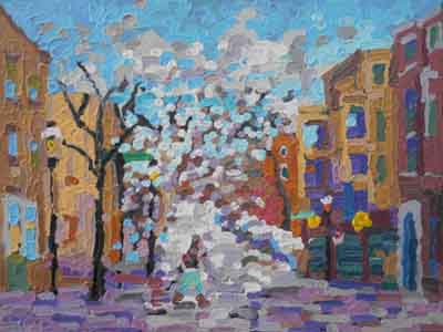 Impressionist painting of Telford Avenue, Clifton, Cincinnati, Ohio by Tom Lohre.