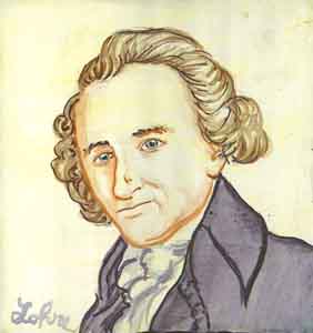Thomas Paine watercolor portrait by Tom Lohre.