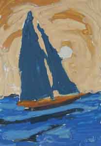 Impressionist painting of  sailboat by Tom  Lohre.