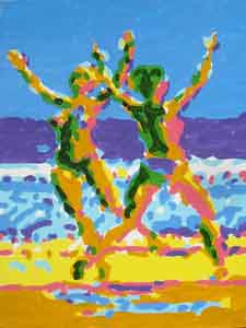 Oil painting of dancers on a beach by Tom Lohre