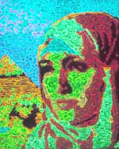 Arab Woman, 16" x 20", Wax on Aluminum, March 7, 2011, by Tom Lohre, glows in the dark