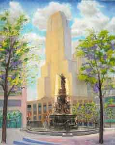 Fountain Square Oil Painting by Tom Lohre
