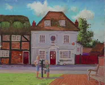 Small Village atop Portsmouth, England painting by Tom Lohre