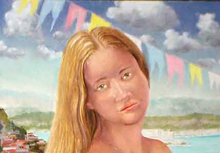 Oil on board portrait of Irene playing the role of one of the daughters by Tom Lohre.