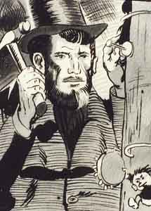 Watercolor portrait of a patron as Ahab in Mort Drucker's parody of Moby Dick in MAD magazine by  Tom Lohre.
