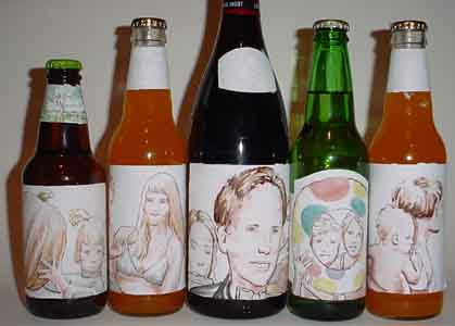 Painted bottle label by Tom Lohre