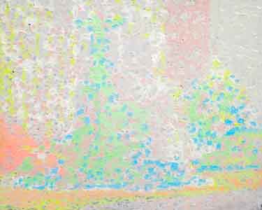 Fountain Square XXV, Wax on aluminum, Glow-in-the-dark colors, 20" x 12", March 10, 2011, by Tom Lohre
