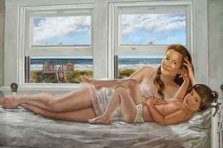 Oil portrait of Irene and daughter Helen by husband and father Tom Lohre.